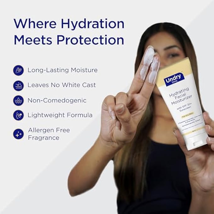 Undry مرطب للوجه للبشرة الجافة (80 مل) مرطب للوجه مع واقي شمس SPF30 مرطب للوجه للرجال مرطب للوجه للنساء؛ كريم وجه للنساء كريم وجه للرجال لترطيب يدوم طويلاً - Image 3